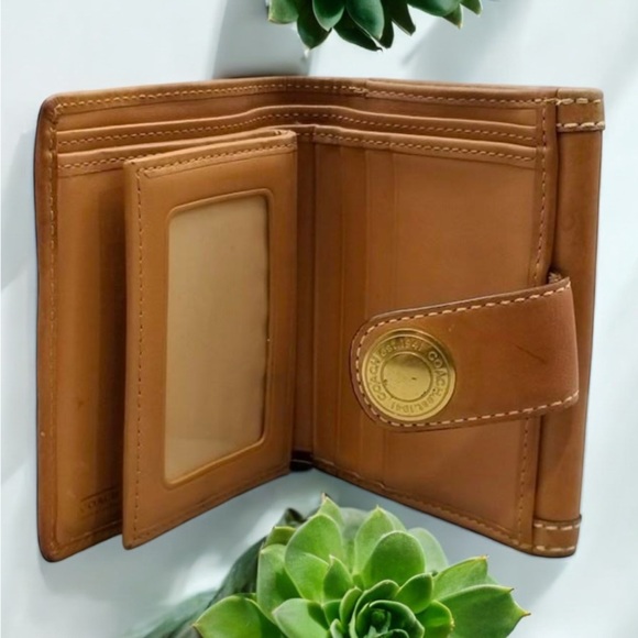 Coach Ergo Brown Signature & Leather Stripe Bifold French Wallet 41075 - Picture 3 of 5